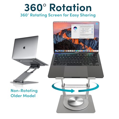 Lifelong 360 Rotating Ergonomic Laptop Stand for Desk, Laptop Riser with Swivel Base, Adjustable Computer Stand for 10-17" MacBook Pro & All Laptops- Portable Standing Desk Converter- Height 16"