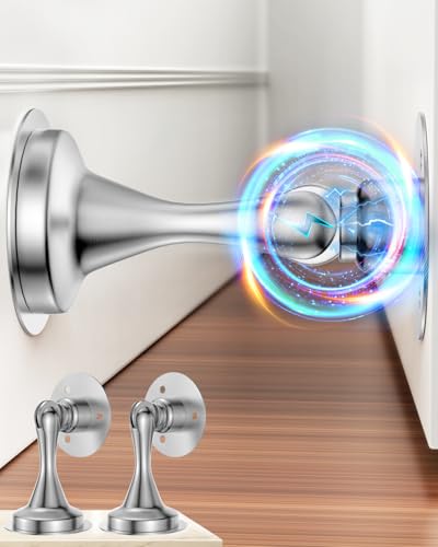 HELEMAN Silver Magnetic Door Stopper 2-Pack Wall & Floor Mount for Doors