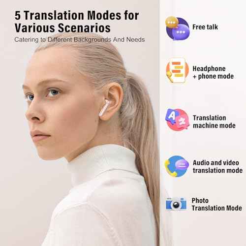 AI Language Translation Earbuds, 3-in-1 Translator Earbuds Real Time with 7 Translation Modes, with Audio and Video Call, 164 Language Bluetooth 5.3 Headphones Translating Device, Rose Gold