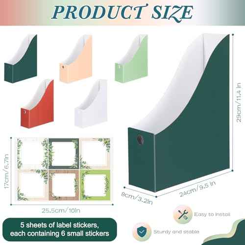 Pasimy 25 Pcs Greenery Cardboard Magazine File Holder Magazine Organizer Book Bin with Label Sticker Multicolor File Storage Box for Desk Shelves Document School Classroom Home Office Supplies