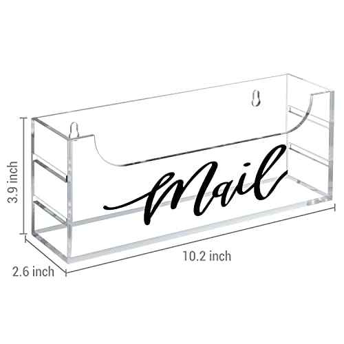 MyGift Premium Clear Acrylic Mail Holder with Decorative Black Cursive Mail Label, Modern Wall Mounted or Tabletop Mailbox, Letter Storage Organizer Box