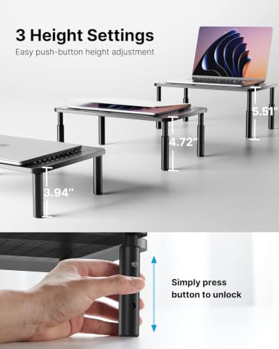Black HUANUO Adjustable Monitor Stand Riser with 3 Heights & Airflow Vents