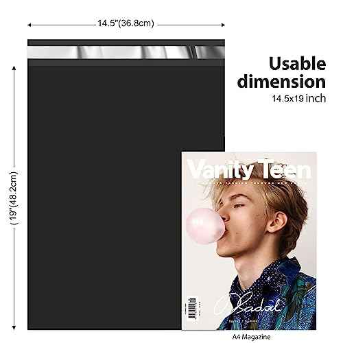 Fuxury Poly Mailers 14.5x19 Inch 50 Pcs, Waterproof Shipping Bags for Clothing, Strong Adhensive Shipping Envelopes for Small Business Suppliers, Self Seal Mailers Poly Bags Mailing Envelopes Black