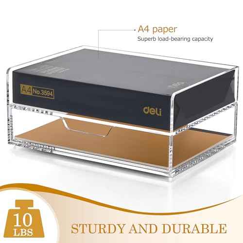 SANRUI Desk Organizer with Sliding Drawer Desk Organizers and Accessories for Office Organization and Storage, Acrylic File Organizer Drawer Stackable 2-Tier Paper Organizer,Clear