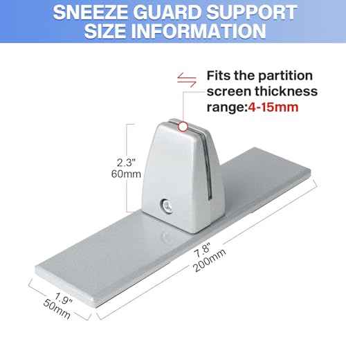 4 Packs Sneeze Guard Clamp Bracket, Sneeze Guard Shield Base for Countertop, Stick On Heavy Duty Aluminum Partition Guard Clip, Panel Support Clamp Stand for Clear Acrylic Desktop Counter Reception