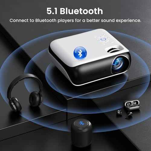 HAPPRUN Native 1080P Bluetooth Projector, Full HD Portable Outdoor Movie Projector with Built-in Speaker, Compatible with Smartphone, HDMI, USB, AV, Fire Stick, PS5 for Home, Bedroom, Outdoor Use