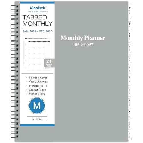 2026-2027 Monthly Planner/Calendar - 2 Year Planner 2026-2027, Monthly Tabs, 9¡¯¡¯ ¡¿ 11¡¯¡¯, Jan 2026 - Dec 2027, Hard Cover, Inner Pocket - Grey