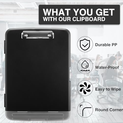 Black Sooez Clipboard with Storage & Pen Holder - High Capacity Letter & A4 Organizer