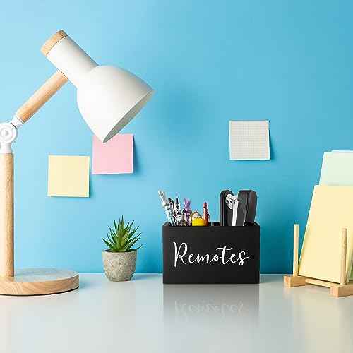 DRASTAR Remote Control Holder, TV Remote Holder, Remote Organizer Caddy for Table, Wooden Remote Box for Nightstand, Black Remote Caddy with 2 Slots