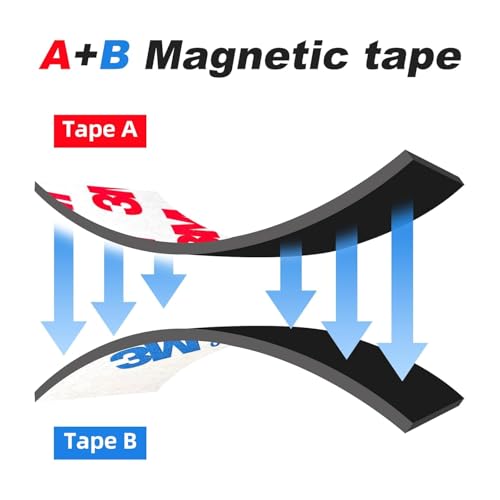 Niubiklus A+B Paired Magnetic Tape with Adhesive Backing, 10 ft x 0.5 in, 2 Pack (A & B Magnets)