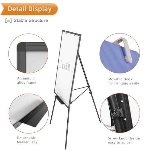 VIZ-PRO Magnetic Whiteboard Easel Black, 36 x 24 Inches, Portable Dry Erase Board Height Adjustable for School Office and Home