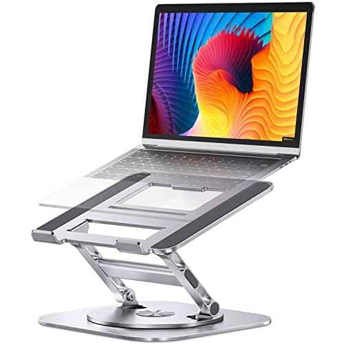 Adjustable Laptop Stand with 360 Rotating Base, Stable Computer Stand for Laptop Ergonimic Foldable Laptop Riser for Desk Compatible with MacBook Pro/Air Notebook up to 16 Inches, Silver