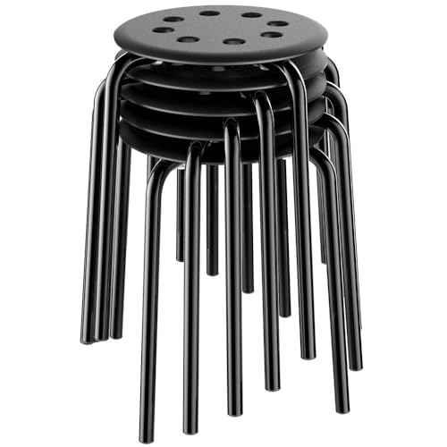 Yaheetech 17.3in Height Portable Plastic Stools Backless Round Top Kitchen Home, Garden & Living Pack of 5 Black