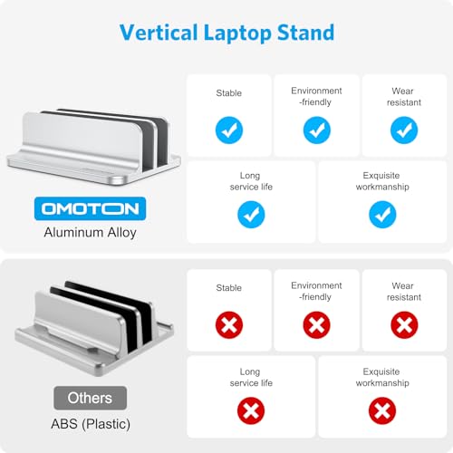 OMOTON Dual Vertical Laptop Stand Holder Silver for MacBook & More