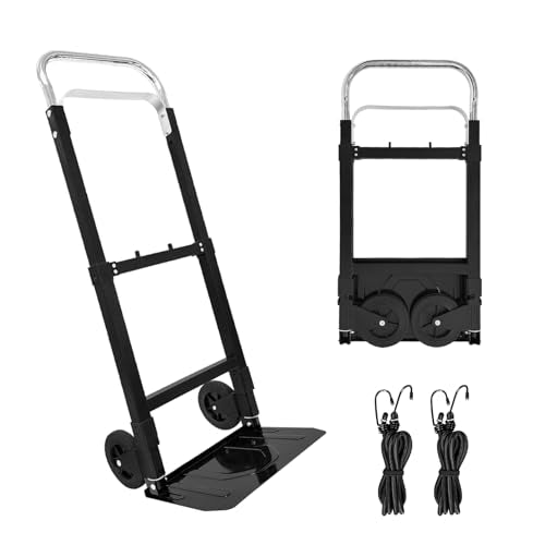 Folding Hand Truck Dolly Cart, 260 lb Capacity Portable Aluminum Dolly Cart Aluminum Construction for Moving House, Office, Warehouse, Includes Two Elastic Ropes