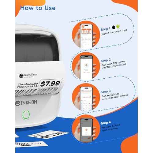 B21 Label Maker Machine with 3 Tapes, 2-Inch Wide Waterproof Tape, Bluetooth Portable Label Maker for Small Business, Office, Home, School Organization