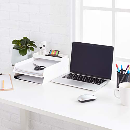 Amazon Basics Rectangular Plastic Desk Organizer Half Accessory Tray White 9.4" x 3.3" x 1"