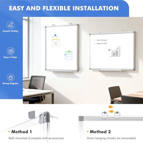 Silver Double-Sided Magnetic Whiteboard Wall 24x18 Inches - WALGLASS