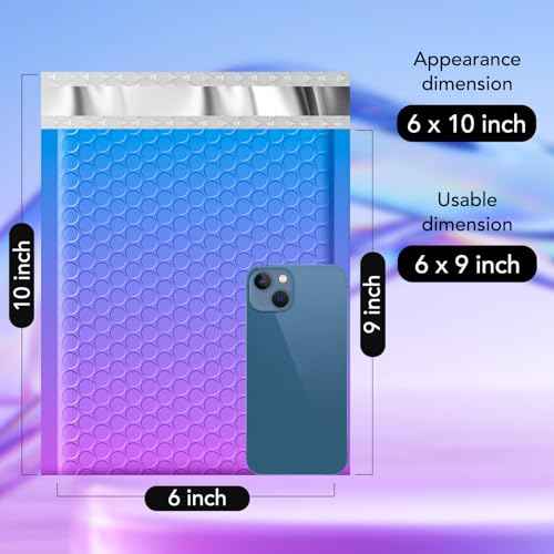 Fuxury Cute Design Bubble Mailers 6x10" 100 Pack Opaque Padded Envelopes Usable Size 6x9" Self Seal Pattern Shipping Envelopes for Mailing Jewelry Makeup Cards #0 Thick Bubble Padded Mailer BluePurple