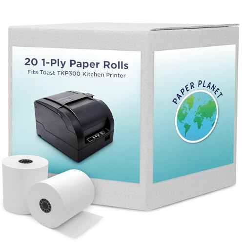 1-Ply White Bond Paper for Toast Kitchen Printer by Paper Planet | 20 Rolls | Compatible with TKP300 SNBC BTP-M300