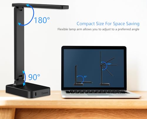 Drevet Black Classic LED Desk Lamp with USB & 2 AC Outlets, 3 Brightness Levels & Touch Control