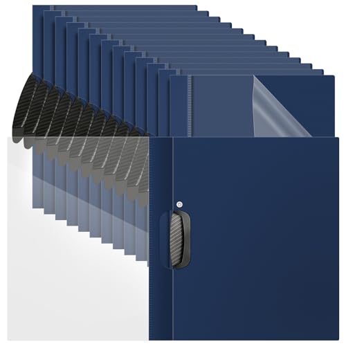 Teling 48 Pcs Report Covers with Sliding Bar Clear Plastic Presentation Folders 9.4 x 11.8 Inches Paper Binder Pocket Folder for Back to School Classroom Business Files Document Office (Navy Blue)
