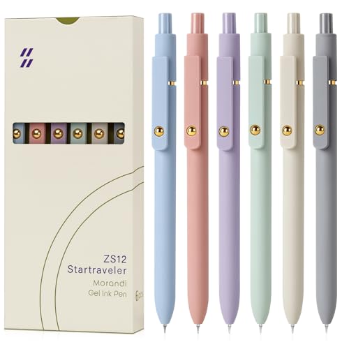 Morandi FIOVER Gel Pens 6 Pack 0.7mm Fine Point Black Ink Retractable Pens
