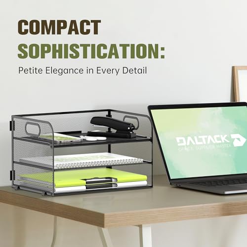 DALTACK 3-Tier Black Paper Organizer for Desk with Sliding Trays – A4 Files & Documents Storage