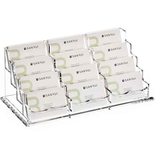 YUXUN Business Card Holder Display for Desk, Clear Acrylic Cards Stand for Women and Men 12 Slots 4 Tier 1 Pack (12slots)¡¦