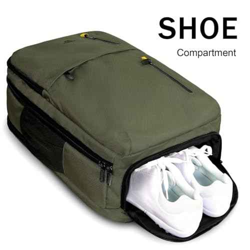MATEIN Carry on Travel Laptop Backpack, Large Flight Approved Personal Item Travel Backpack with USB Charge Port & Shoe Compartment, Water Resistant Weekender Overnight Bag Fit 17 Inch Laptop, Green