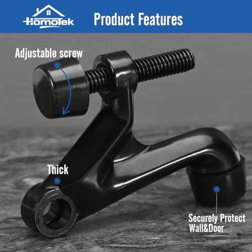 HOMOTEK 20 Pack Hinge Pin Door Stoppers, Hing Door Stops, Adjustable Deluxe Heavy Doorstops for Top of Door, Hinge Stoppers with Black Rubber Bumper Tips, Black