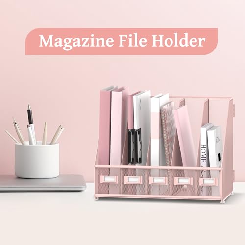 Pink Metal Desk Organizer with 5 Vertical Compartments - Small