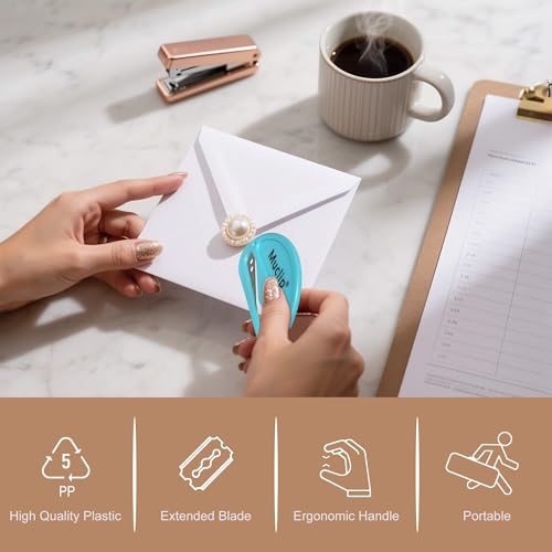 4 Pack Letter Opener Envelope Slitter - Ergonomic ABS Grip, Hidden Stainless Steel Blade,Fast Opener for Envelope,Letter,Mail,Package,Ideal for Office,Home,Business (Boxed)