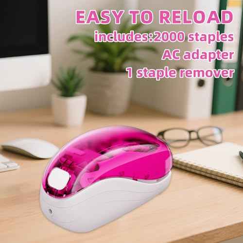 Electric Stapler-Pink,Including 2000 Staples and 1 Staple Remover, Suitable for Palm Size and high Comfort£¬25 Sheet Capacity, AC Adapter or Battery Powered£¬Battery not Included