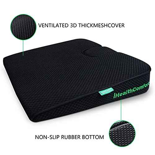 IHEALTHCOMFORT(19.7¡¿17.7inches Extra Large Sciatica Seat Cushion for Office Chair,Oversized Car and Truck Seat Cushion,U-Cut Long Sitting Pain Relief Chair Pad