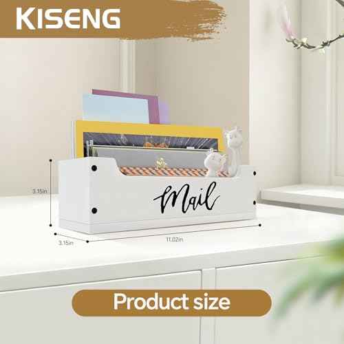 White Wooden Mail Organizer Countertop - Mail Organizer Wall Mounted, Office Mail Holder, Desktop Mail Basket for Counter, Letter Holder Box for Home Office Decor (White +Black Mail, 3.15")
