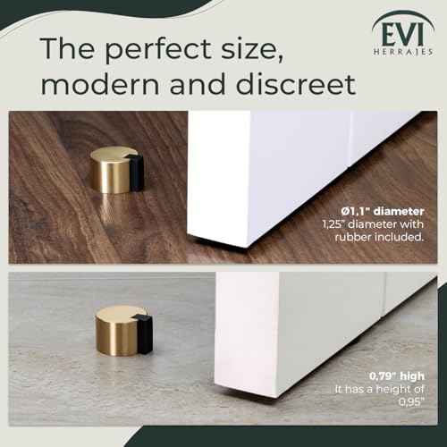 EVI Door Stoppers | Brass Door Stop - Adhesive Fastening - Black Protector Rubber - 1.1 x 0.79 Inch Door Stopper