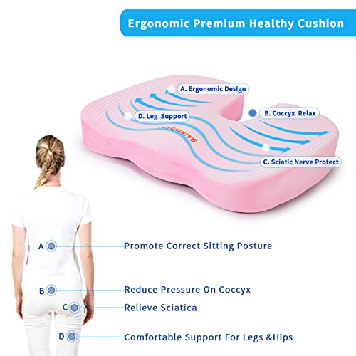SAIREIDER Office Chair Cushion Pink - Memory Foam Coccyx Tailbone Pain Relief