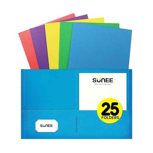 SUNEE Folders with Pockets(25 Pack, Assorted Colors), 2 Pocket Folders Fit Letter Size Paper, Paper File Folder for School Office Home Business