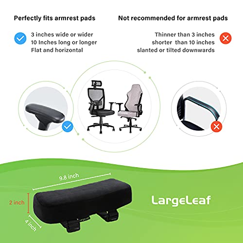 LargeLeaf Extra Thick 2-Inch Memory Foam Armrest Pads (Pack of 2) Black / X-Large