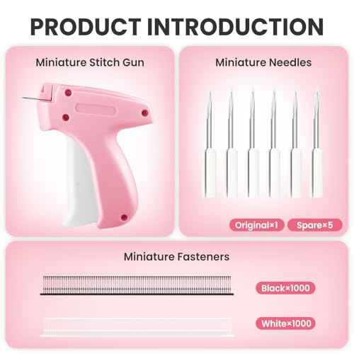 Stitch Gun for Clothes, Portable Tag Gun,Durable Micro Stitch Gun, Lightweight Free Fixer (Pink,1pcs+2000tag)