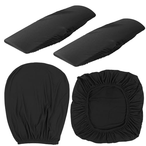 Regular Black 4 Pcs Office Chair Cover Set - Milk Silk Protectors & Armrest Pads