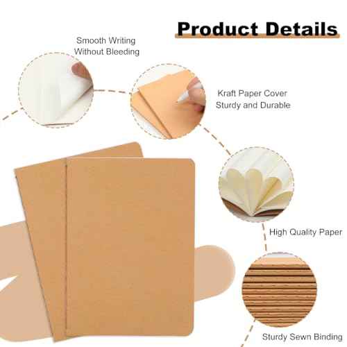 100 Packs Kraft Small Blank Notebooks, Unlined Mini A6 Journals Bulk, Blank Notepads for Kids Student Back to School, Office, Sketching, Drawing, Writing Supplies, 5.5" X 4", 30 Sheets/60 Pages
