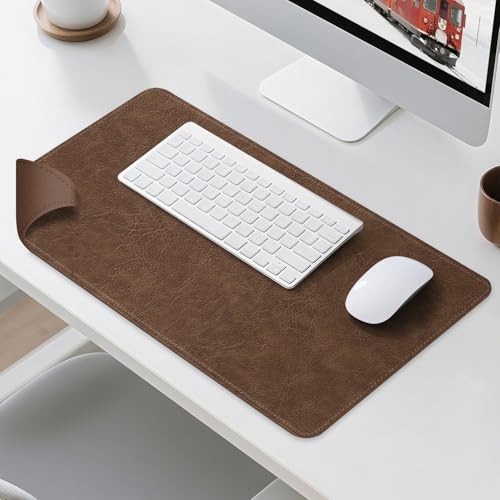 Brown 25 x 13-Inch Imitation Crazy Horse Leather Waterproof Desk Mat - Double-Sided Office Pad
