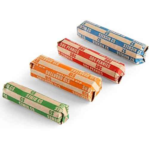 L LIKED Coin Roll Wrappers, 100 Count, Assorted Denominations for Pennies, Nickels, Dimes and Quarters