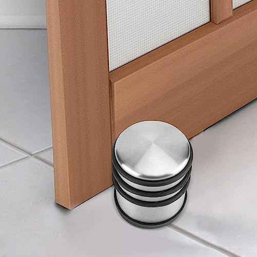 ZOENHOU 3 PCS Heavy Duty Door Stopper, 2.38 Lb No Drill Premium Stainless Steel Round Door Stops with Anti-Skid Silicone Treads, for Door Stopping