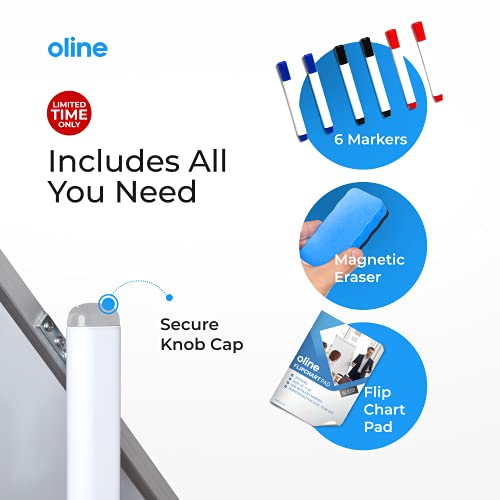 Oline Mobile Whiteboard 48x36 Inch Reversible Magnetic Dry Erase Board with Height Adjustment and Wheels - White & Silver