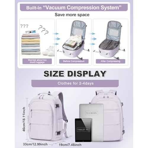 VGCUB Small Vacuum Backpack Travel with Electric Pump Vacpack System Storage Compression Waterproof College Bags Casual Daypack Carry on Backpacks for Women Men with USB Charging Port Pink Purple