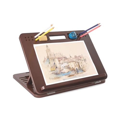 StrongTek 6-Position Bamboo Table Easel, 16x12 Inch Adjustable Drawing and Sketching Board with Built-in Handle and Back Storage, Portable Art and Lap Desk for Sketching, Reading, and Book Stand