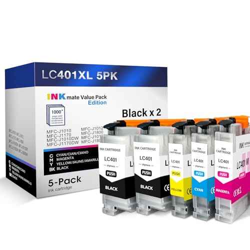 LC401 LC401XL MFC-J1010DW Ink Cartridges Works for Brother Printer LC 401 401XL for MFC-J1010DW MFC-J1170DW MFC-J1012DW MFC-J1800DW MFC J1010DW 5 Packs - 2B/C/M/Y
